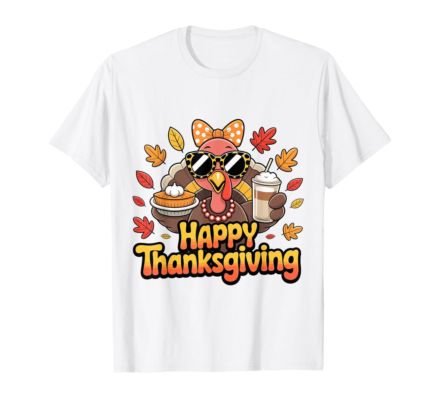 Turkey Drinking ice Coffee Thanksgiving Bow Women Turkey Day T-Shirt