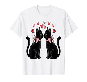 Cute Cat Valentines with Hearts Meow Cats Valentine T-Shirt
