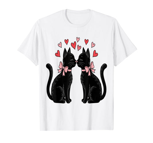 Cute Cat Valentines with Hearts Meow Cats Valentine T-Shirt