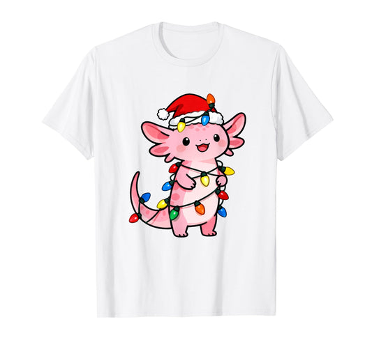 Axolotl Christmas Lights Santa Hat Xmas Holiday Girls Kids T-Shirt