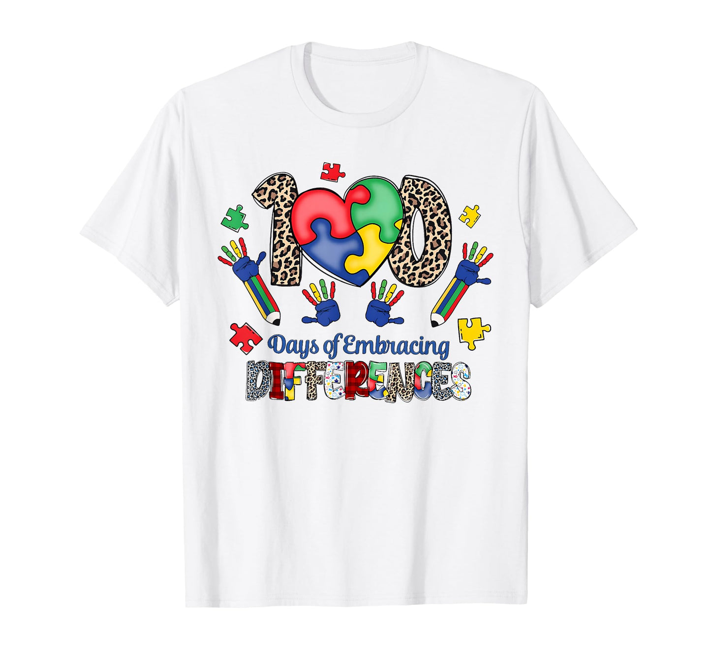 100 Days of School Embracing Differences Autism Support Kids T-Shirt