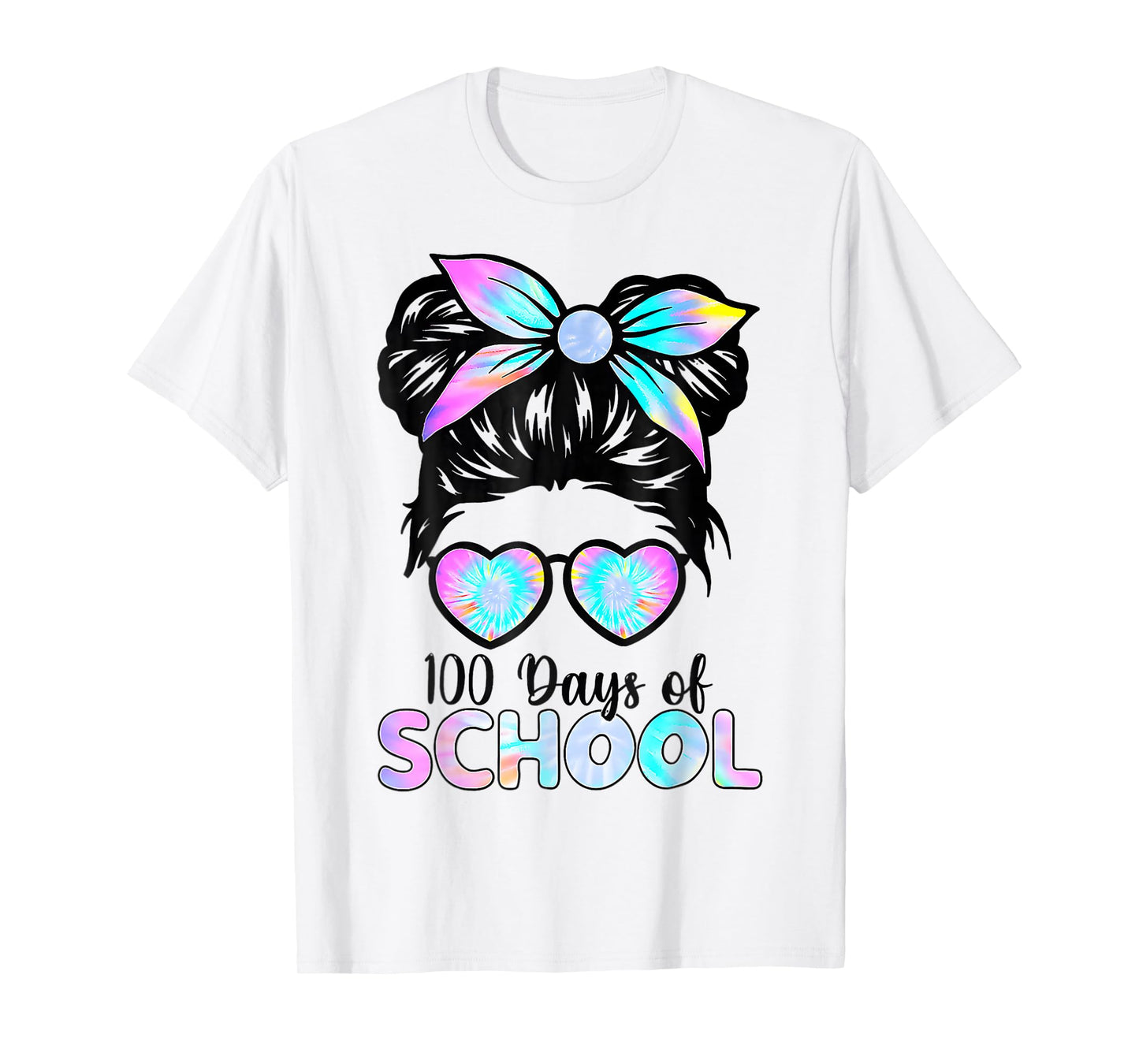 100 Days Smarter Girls Messy Bun Hair 100th Day of School T-Shirt