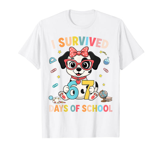 HUGvyn I Survived 67 Days of School Dalmatian Six Seven Meme T-Shirt