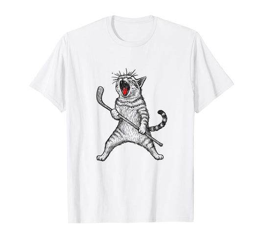 Cat Playing Ice Hockey T-Shirt