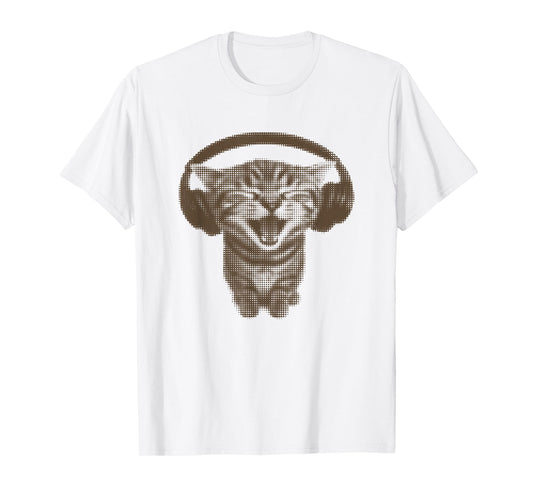 Cute Headphones Cat Funny Silly y2k Grunge Graphic T-Shirt
