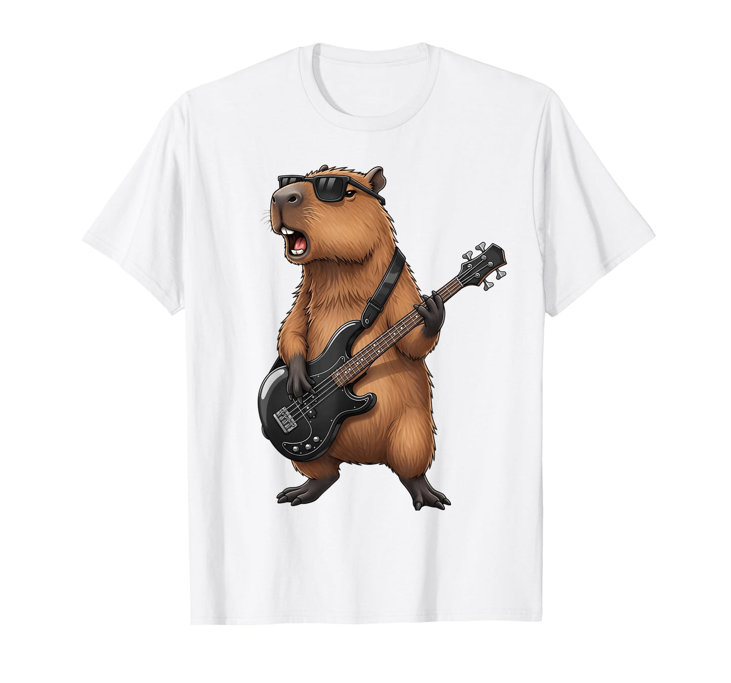 Funny Capybara Playing Bass Guitar Graphic Guitarist T-Shirt