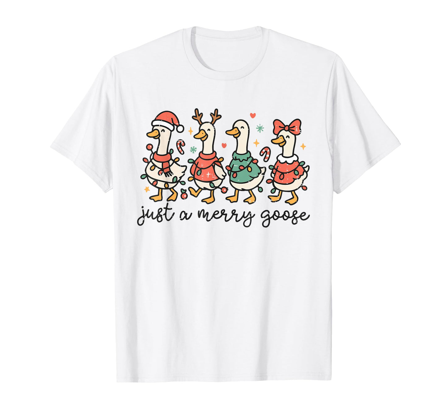 Retro Funny Just A Merry Goose Christmas Lights Cute Xmas T-Shirt