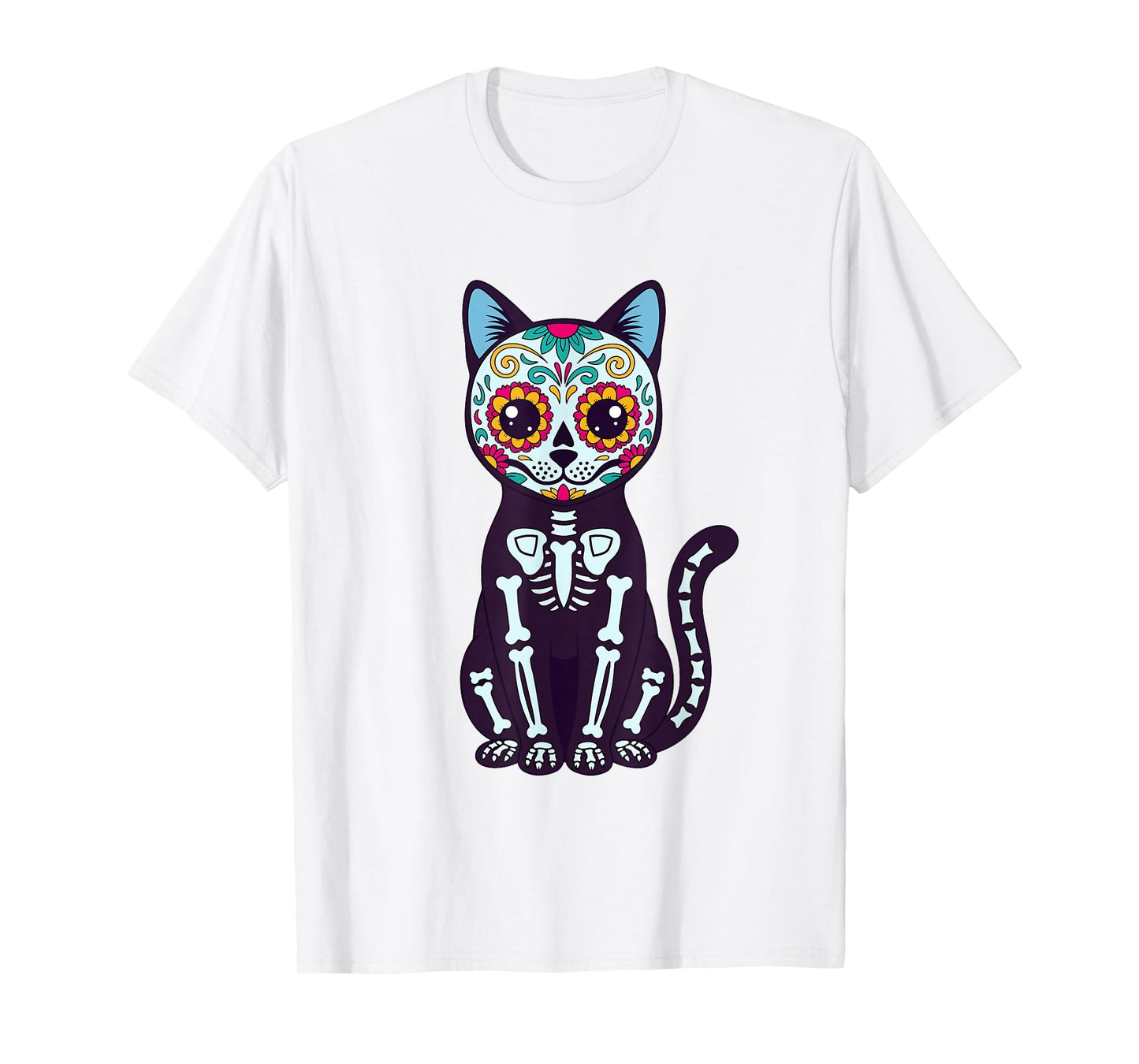 Sugar Skull Cat Skeleton Cute Day of The Dead Calavera Cat T-Shirt