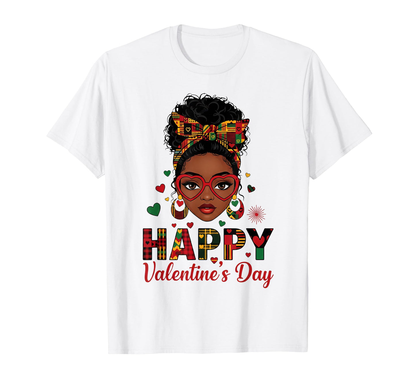Happy Valentine's Day Messy Bun Afro Girl T-Shirt