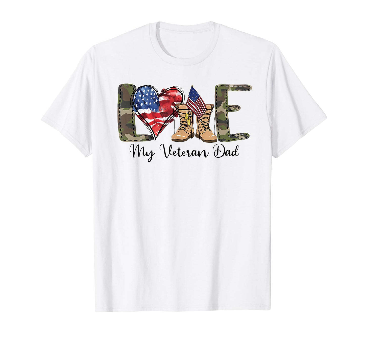 Love My Veteran Dad US Flag Soldier Patriotic Men Father T-Shirt