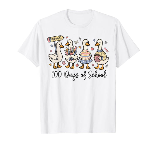 100 Days of School Ducks Cute Goose Teacher 100th Day Kids T-Shirt