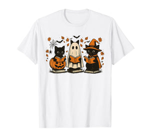 Funny Cats Reading Halloween Cute Cats Ghosts Reading Books T-Shirt