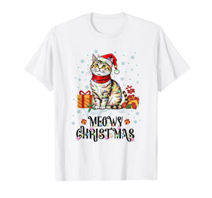 Moewy Christmas Cute Cat Santa Hat Xmas Tee T-Shirt