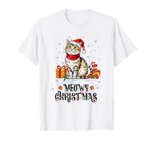 Moewy Christmas Cute Cat Santa Hat Xmas Tee T-Shirt