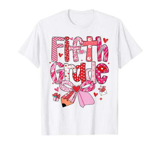 Fifth 5th Grade Valentines Day Coquette Bow Teachers Girls T-Shirt