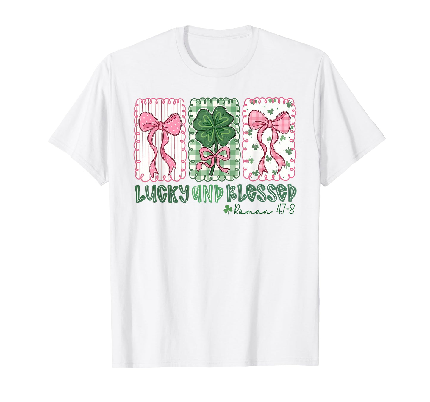 St Patrick's Day Preppy Lucky and Blessed Coquette Bow Girly T-Shirt