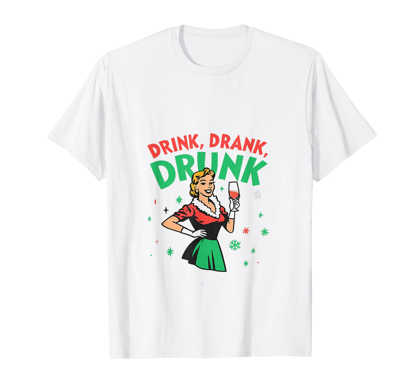 Funny Drink Drank Drunk Retro Christmas Wine T-Shirt