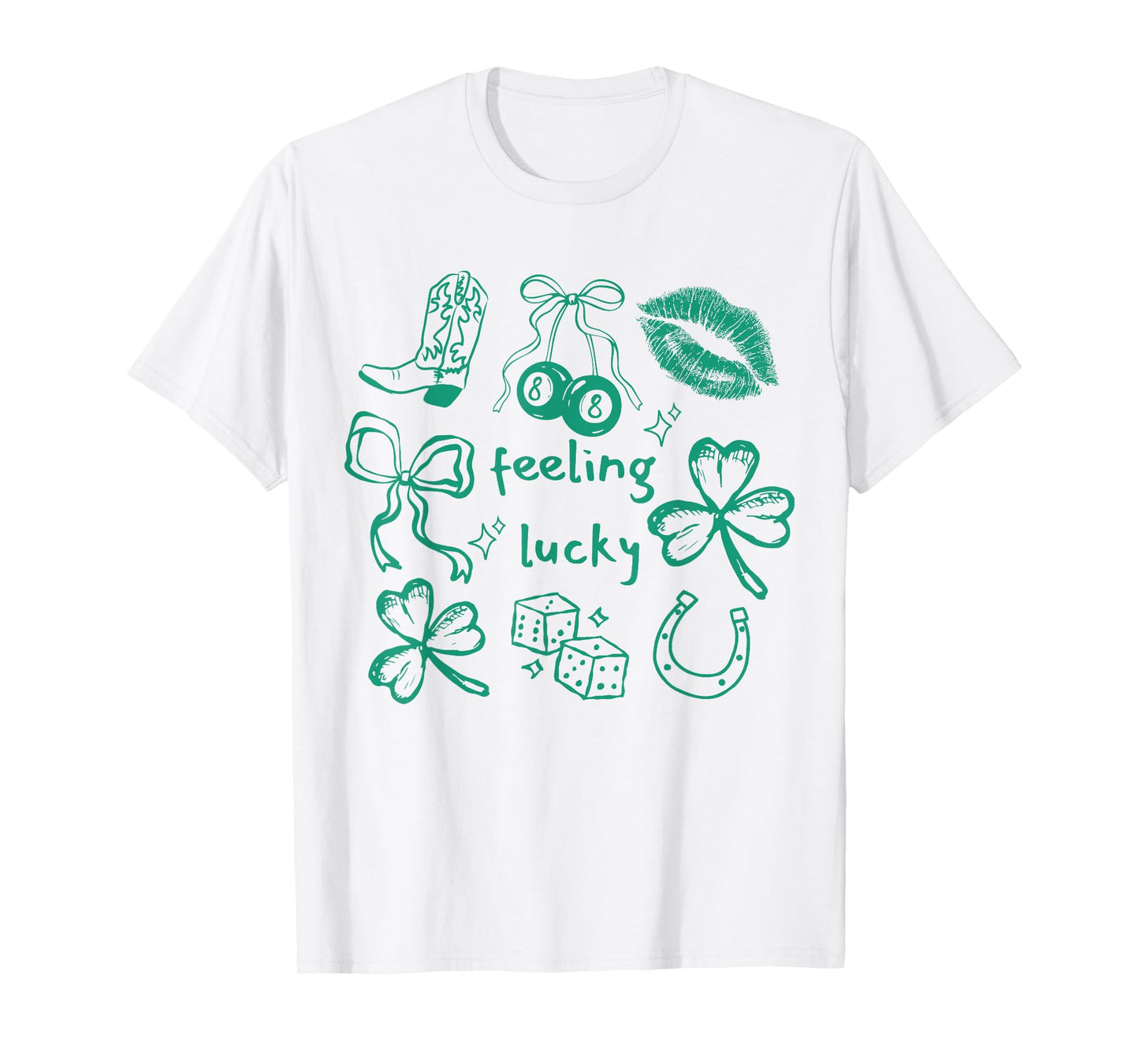 Feeling Lucky Shamrock Coquette Bow St Patricks Day Collage T-Shirt