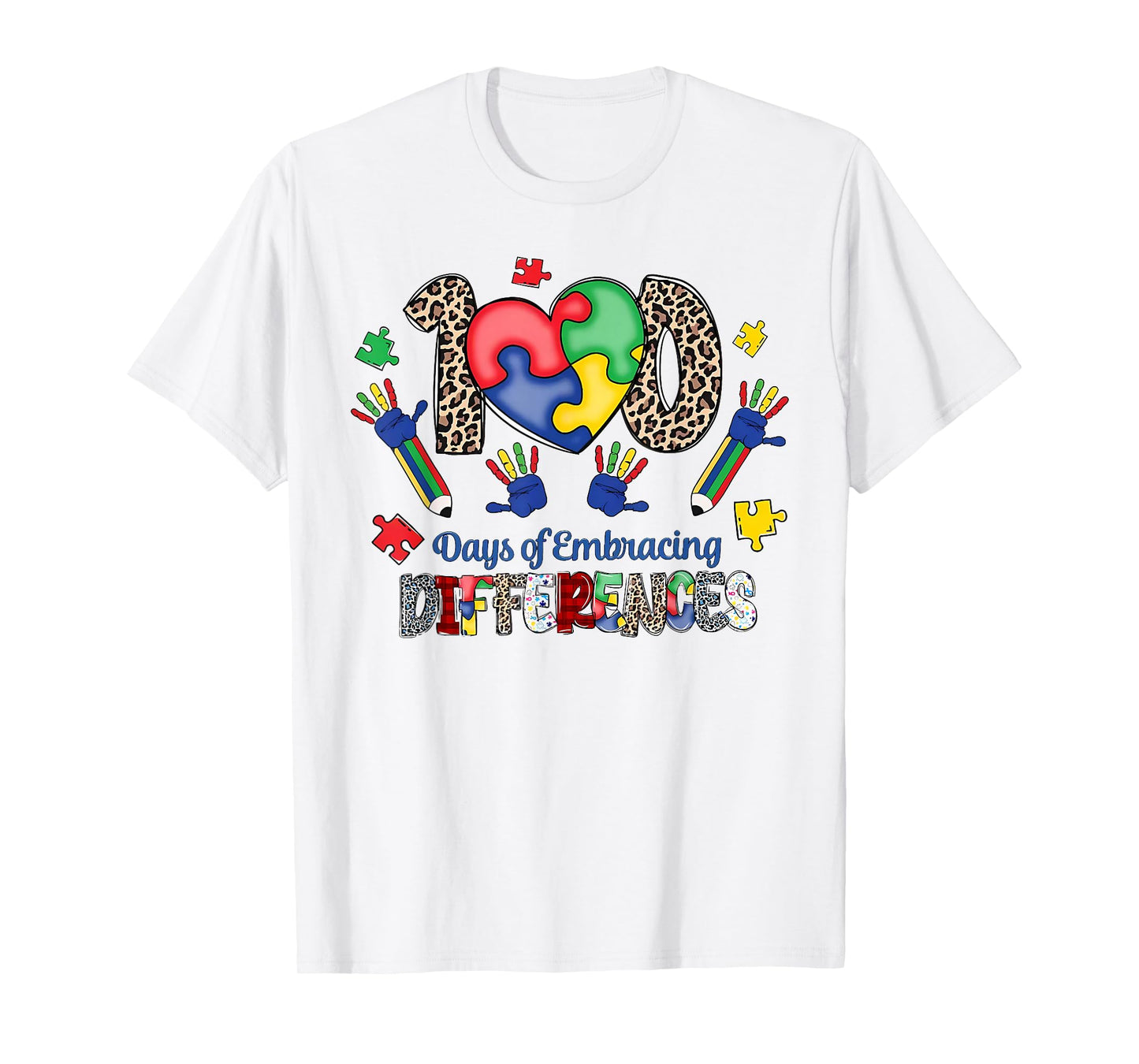 100 Days of Making Difference 100th Day of School Autism Kid T-Shirt