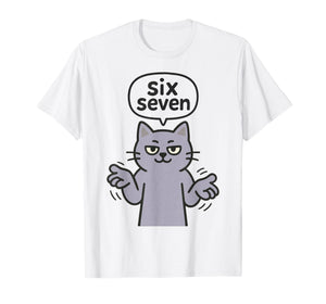 67 Six Seven 6-7 Purple Cat - Funny Kid Gaming Brainrot Meme T-Shirt