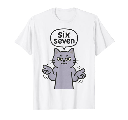 67 Six Seven 6-7 Purple Cat - Funny Kid Gaming Brainrot Meme T-Shirt