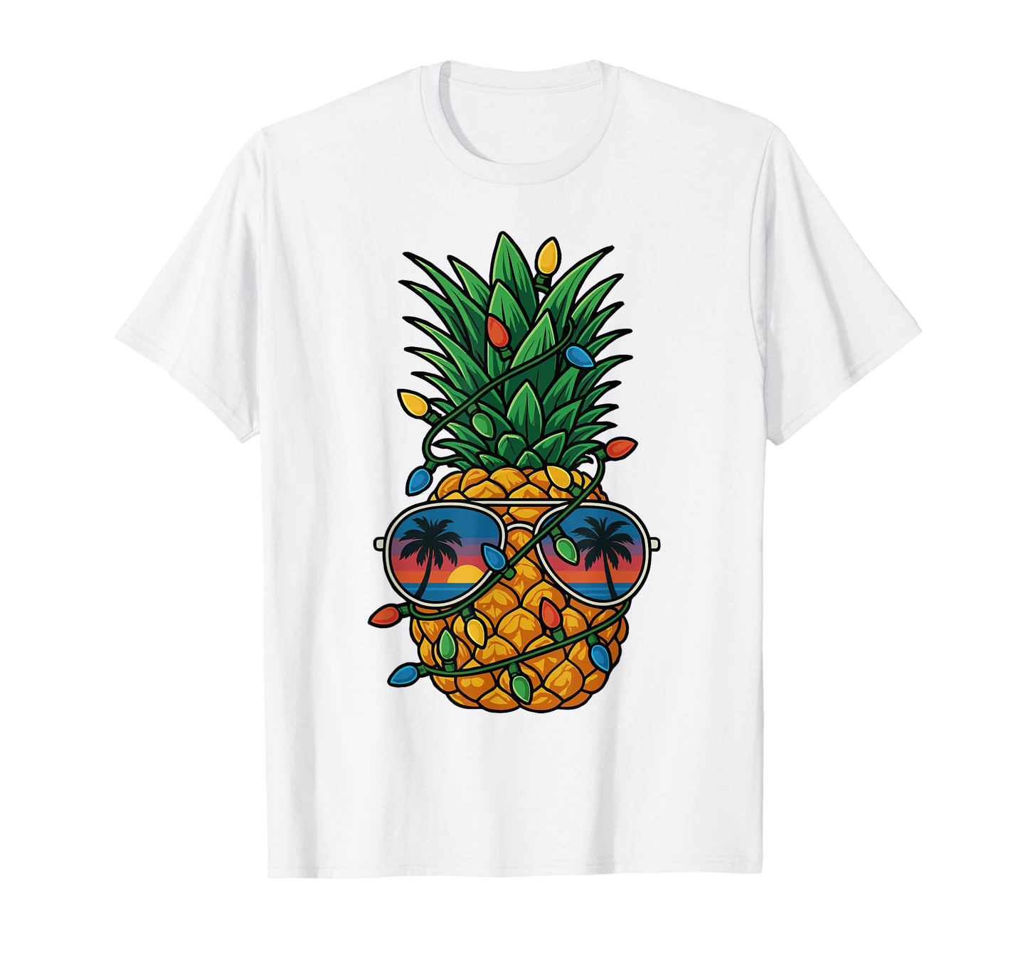 Pineapple Christmas Tree Lights Pajamas Girls Boys Xmas T-Shirt