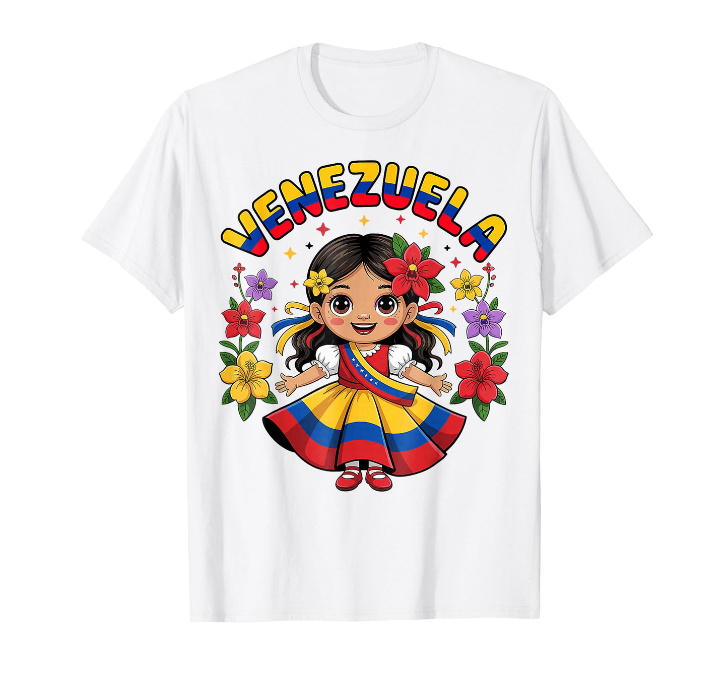 Cute Venezuela Girl Kids Traditional Dress Colorful Art T-Shirt