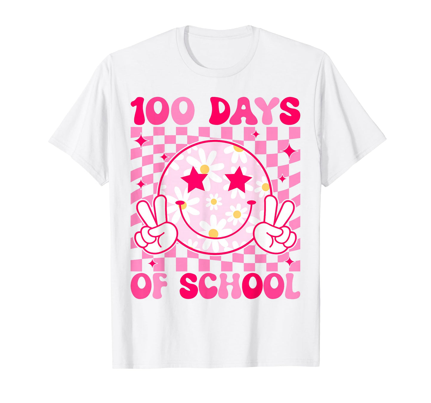 Retro Groovy 100 Days of School Happy Face 100th Day School T-Shirt