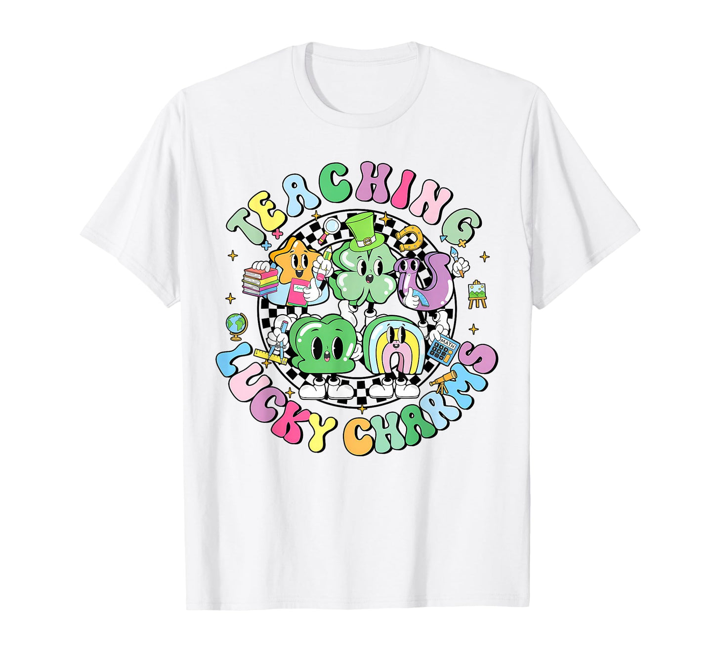 Checkered Teaching Lucky Charms St Patricks Day Teachers T-Shirt