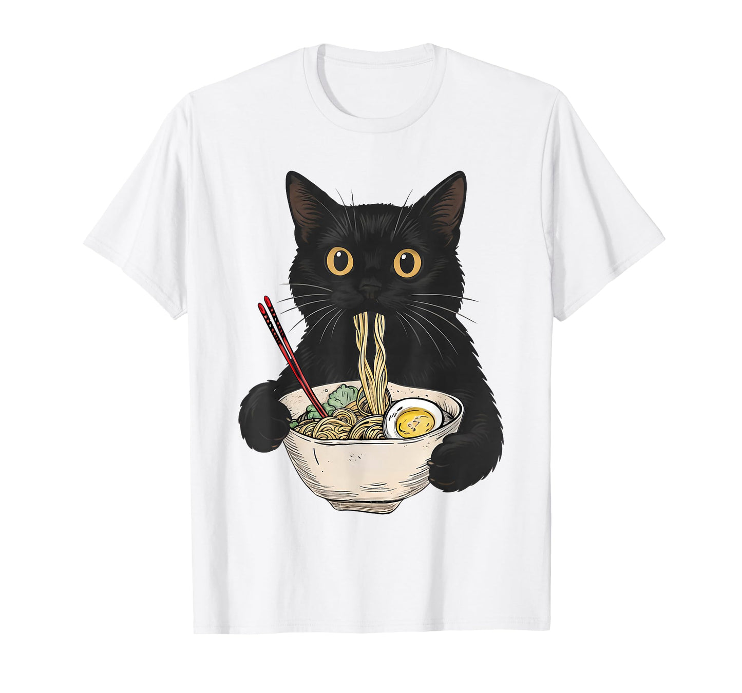 Funny Cat Eating Noodles Cute Cat Men Women Kids T-Shirt