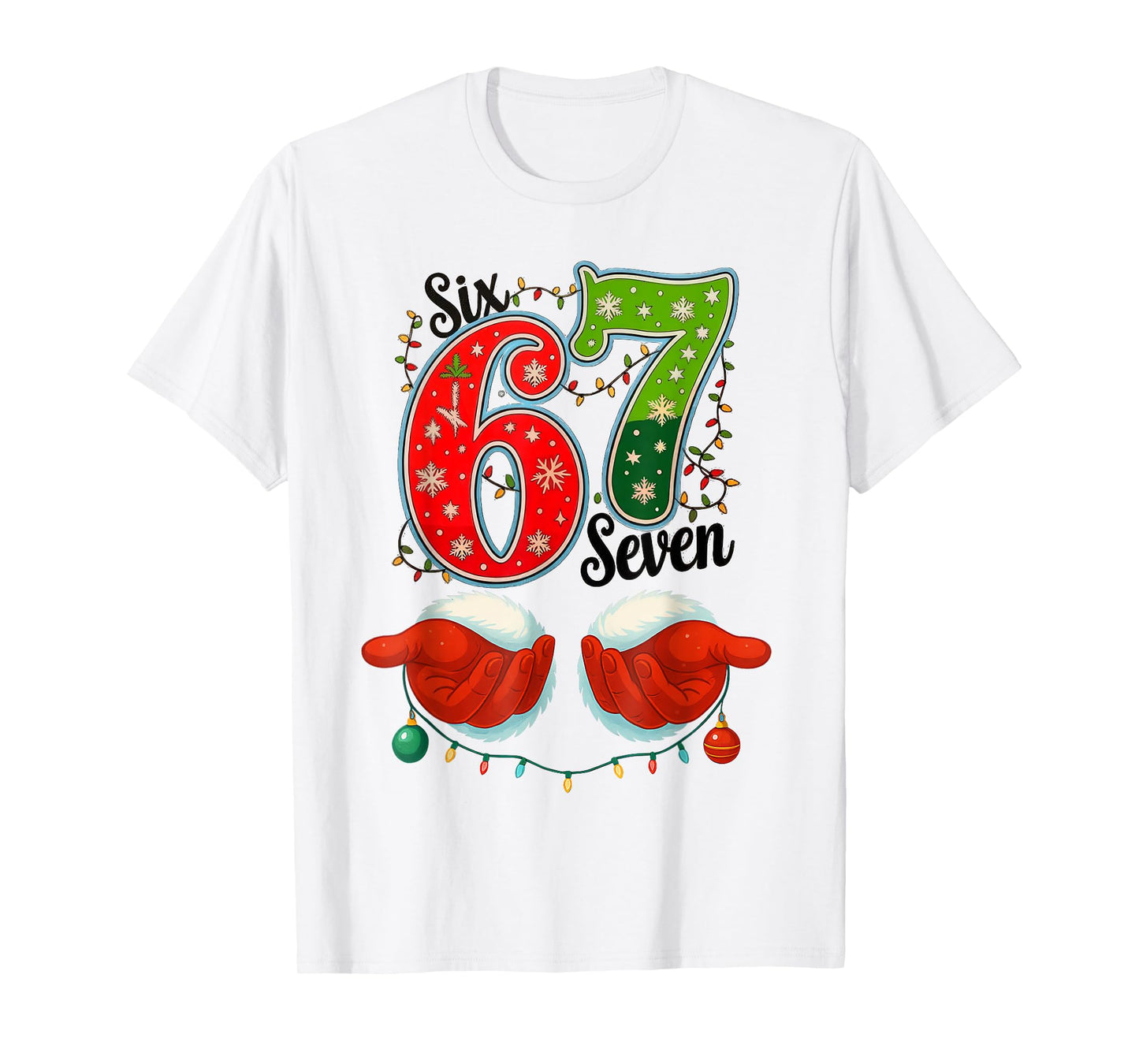 Funny Six Seven 67 Meme 6 7 Christmas Santa Hand Boys Teens T-Shirt