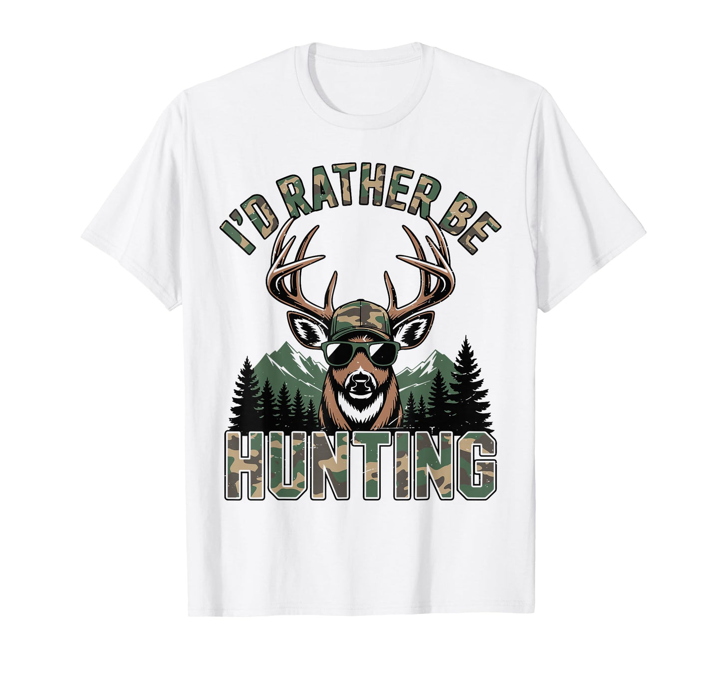 Boy Youth Id Rather Be Hunting Humor Camo Deer Hunting Funny T-Shirt