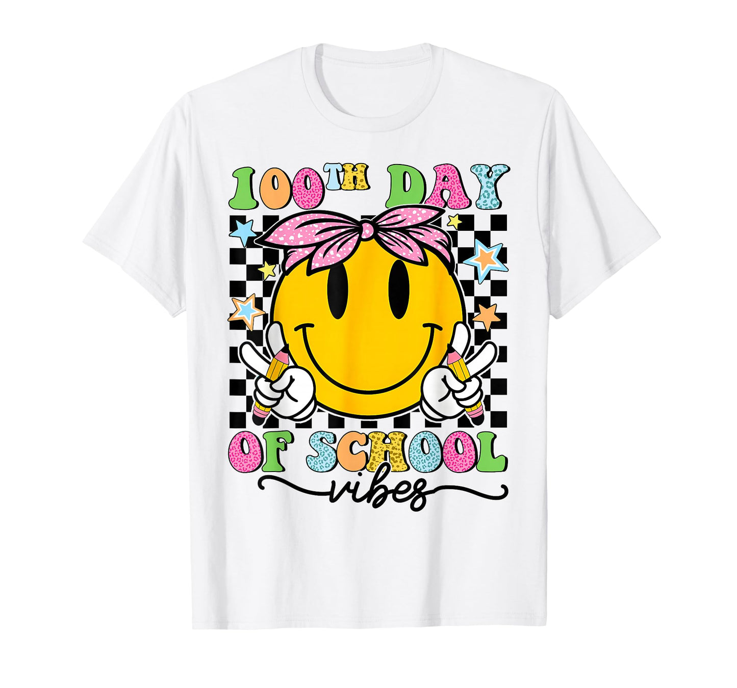 Groovy Face 100 Days of School Vibes 100th Day Bandana Girl T-Shirt