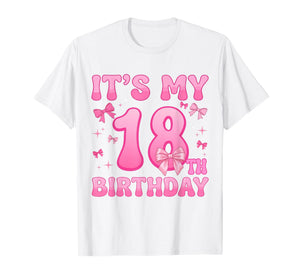 18th Birthday Shirt Girls Coquette Bow 18 Year Old Birthday T-Shirt