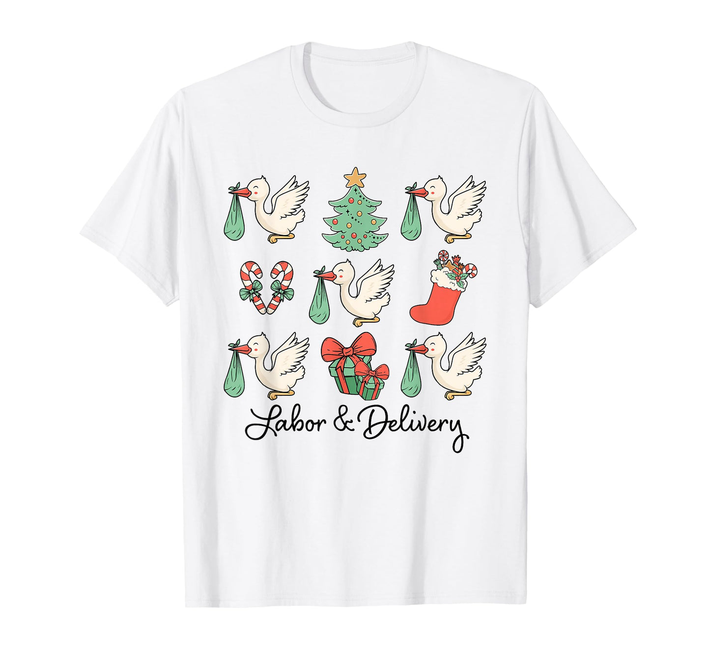 Labor and Delivery Christmas Women Nurse Stork Squad T-Shirt