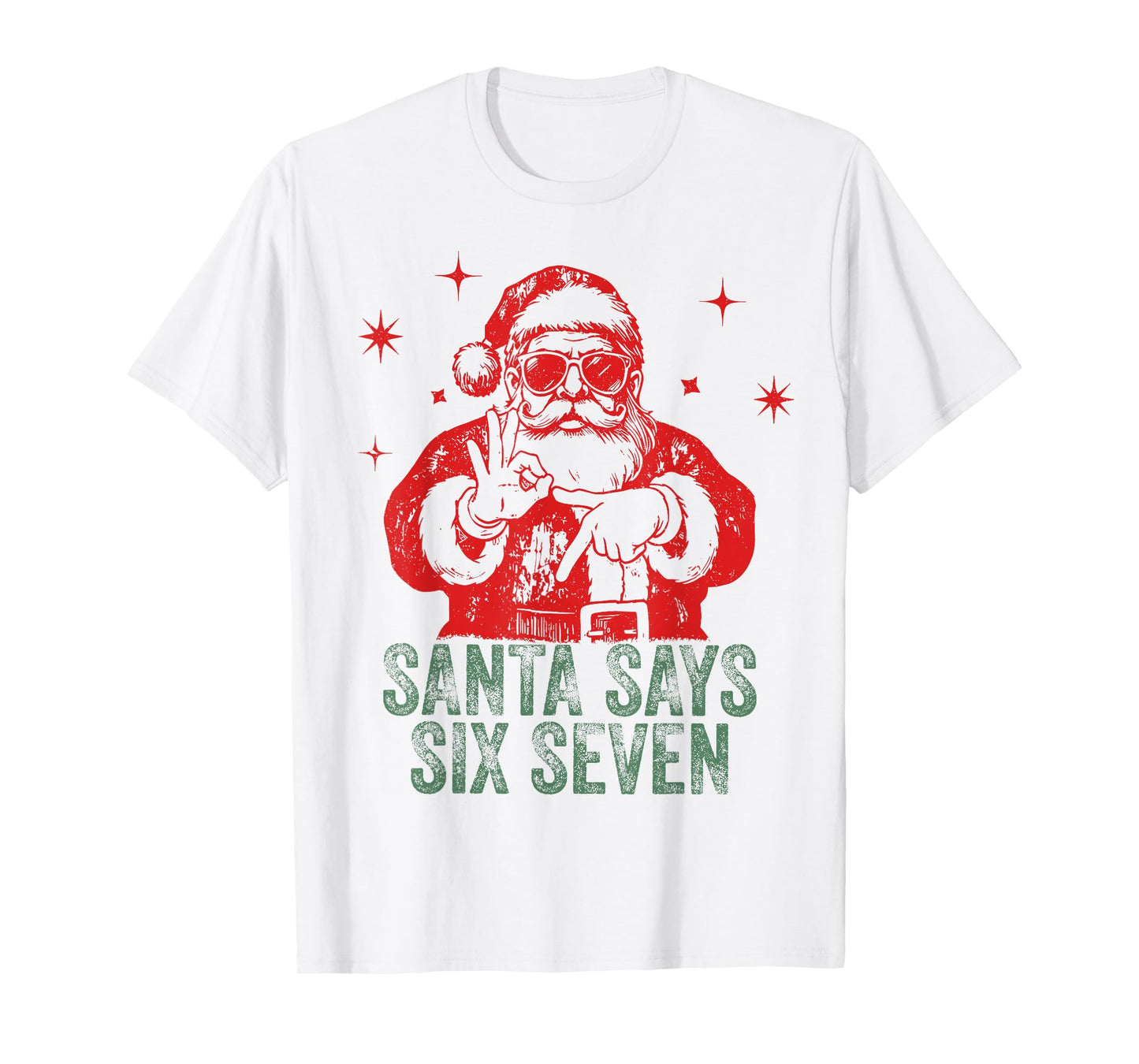 Christmas Santa Says Six Seven Hands Sign Funny 6 7 Meme T-Shirt