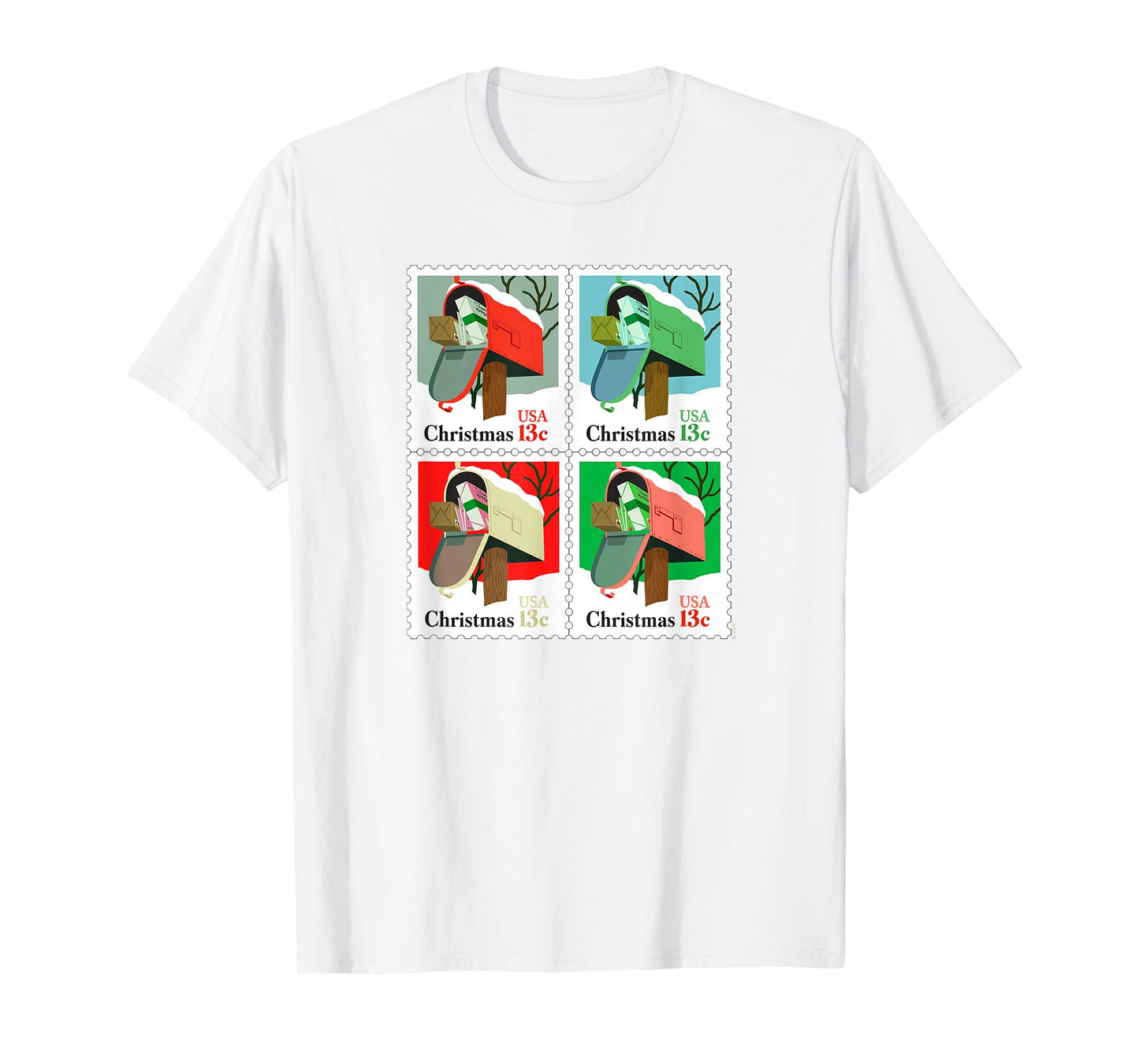 USPS Christmas Stamps Winter Mailbox Pop Art Post Office T-Shirt