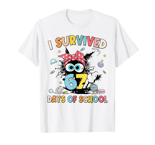 Cat I Survived 67 Days of School Teachers Students Six Seven T-Shirt