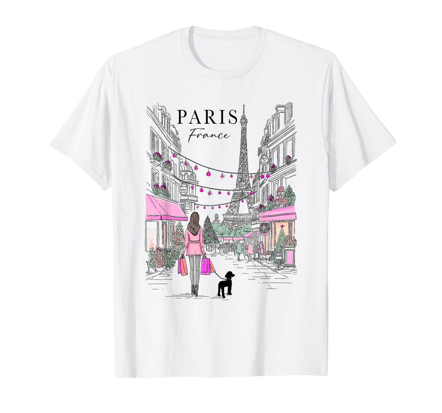 Christmas in Paris France Eiffel Tower French Girl Souvenir T-Shirt