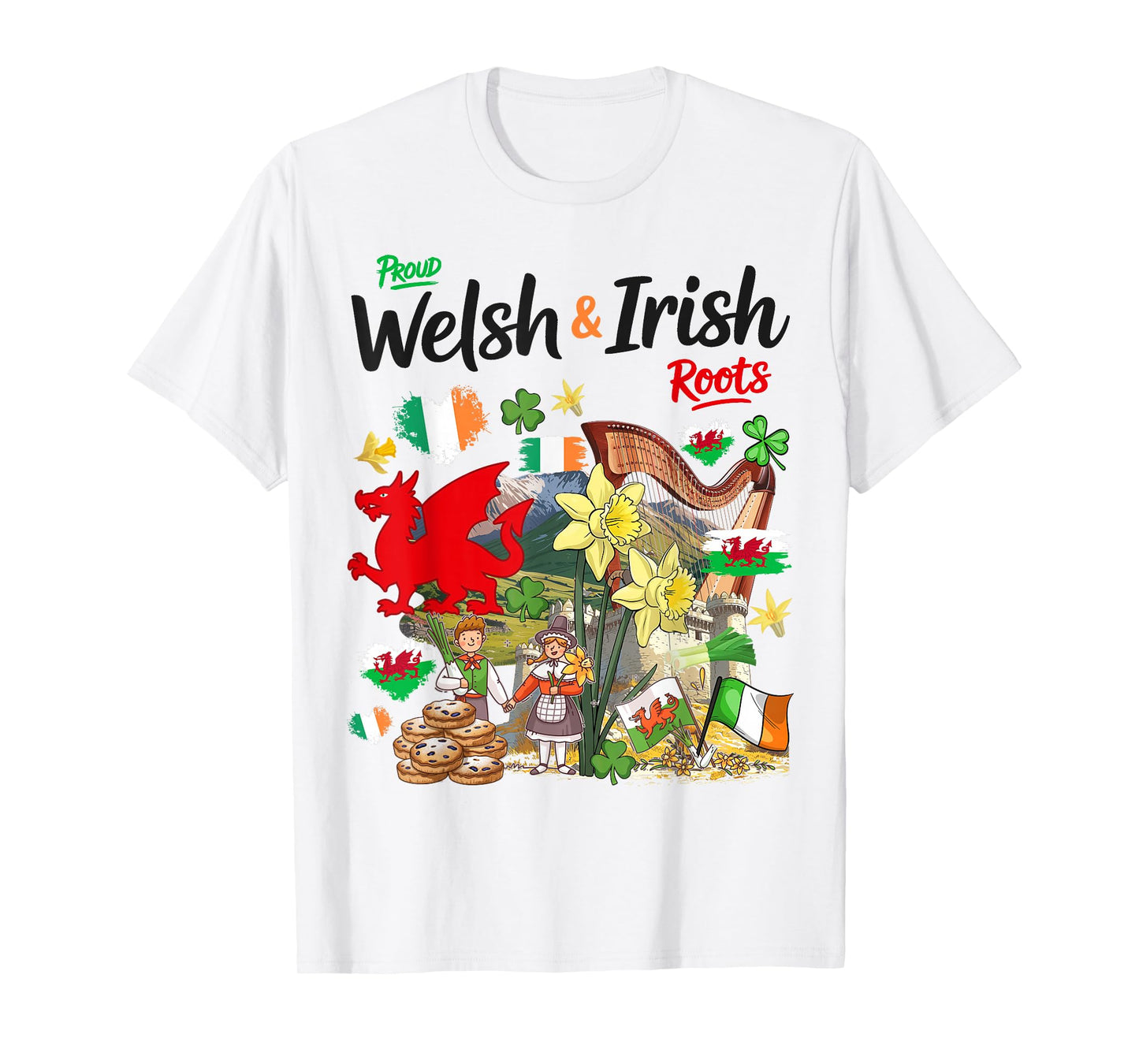 Welsh Irish Roots Cymru Idea for Kids & Wales Ireland Flag T-Shirt