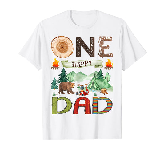 One Happy Dad Camper 1st Birthday Boy Camping Bear T-Shirt