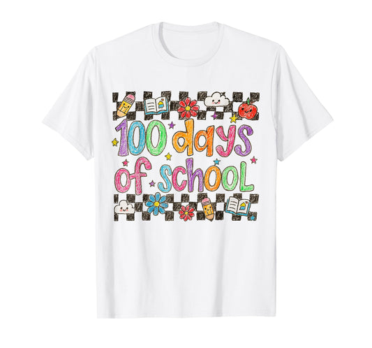 100 Days of School Crayon Handwriting Style Teacher T-Shirt