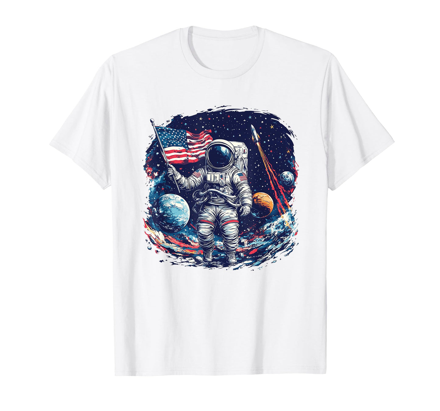 Astronaut in Space with American Flag T Shirt T-Shirt