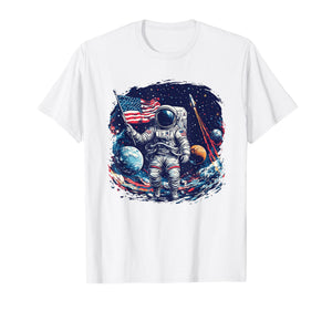 Astronaut in Space with American Flag T Shirt T-Shirt