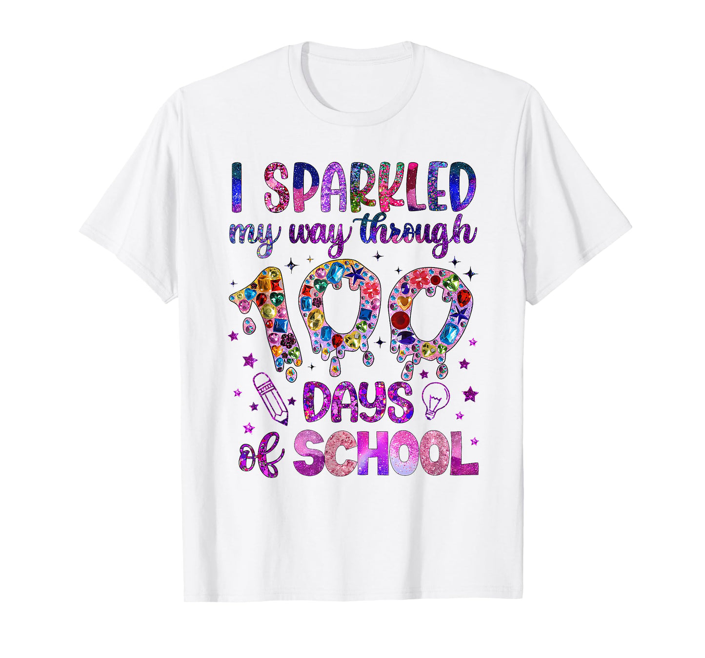 I Sparkled My Way Through 100 Days of School Funny Print T-Shirt