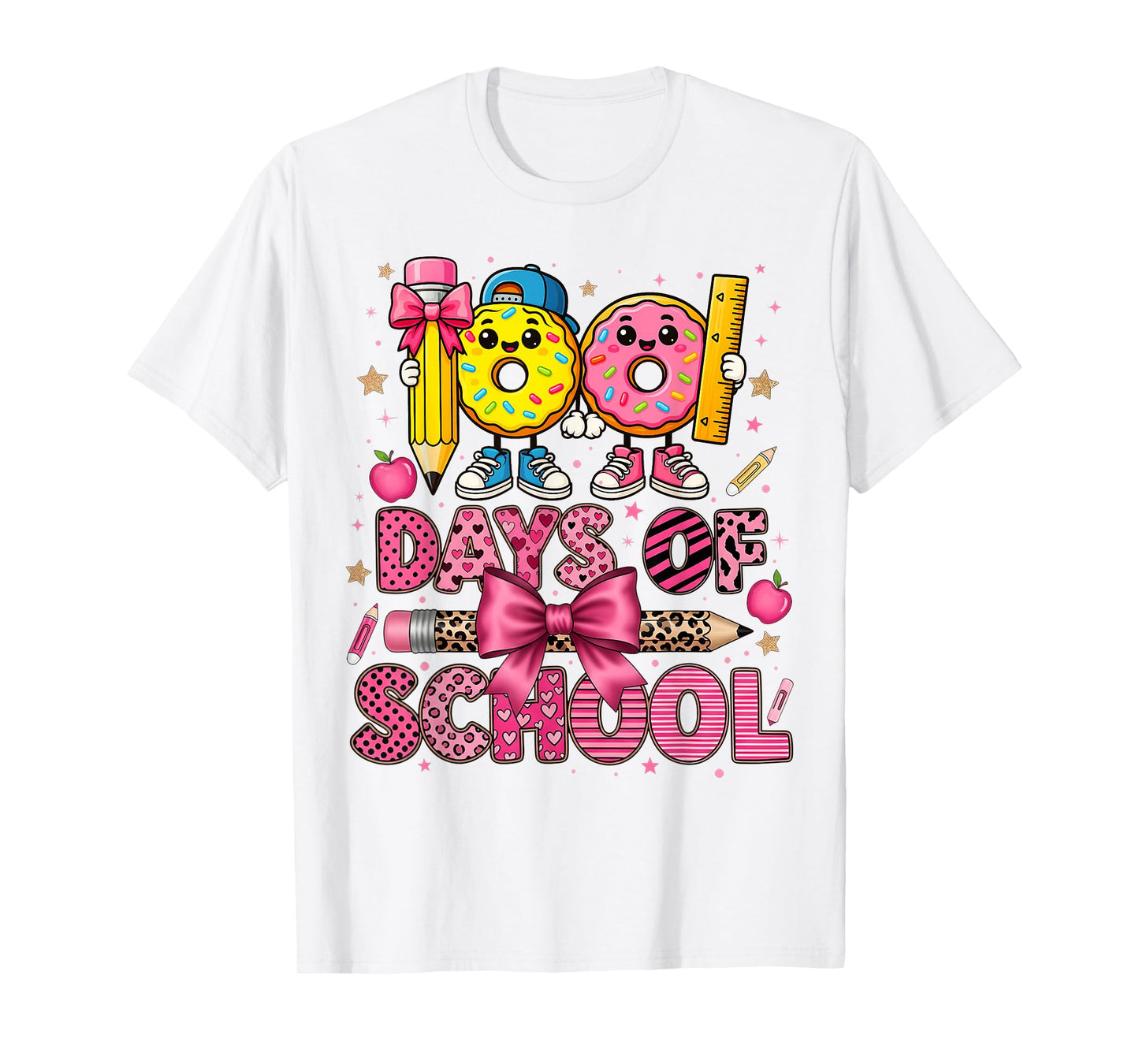 100 Days of School Donut Pencil Bow Boys Girls Kids T-Shirt