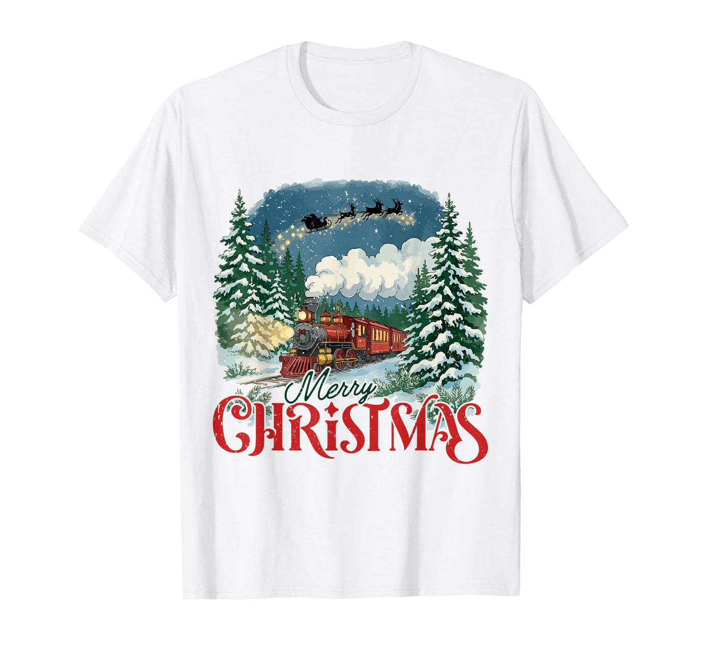 Merry Christmas Train to North Pole Xmas Santa’s Sleigh T-Shirt