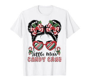 Messy Bun Little Miss Candy Cane Christmas Girls Toddlers T-Shirt