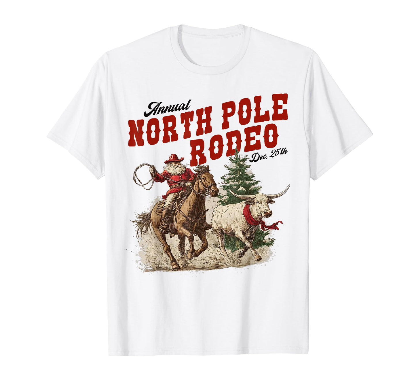 Retro Annual North Pole Rodeo Santa Western Cowboy Christmas T-Shirt