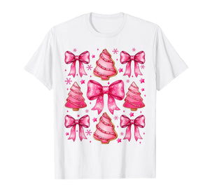 Pink Christmas Tree Shirt Cute Xmas Bow Women Girls T-Shirt